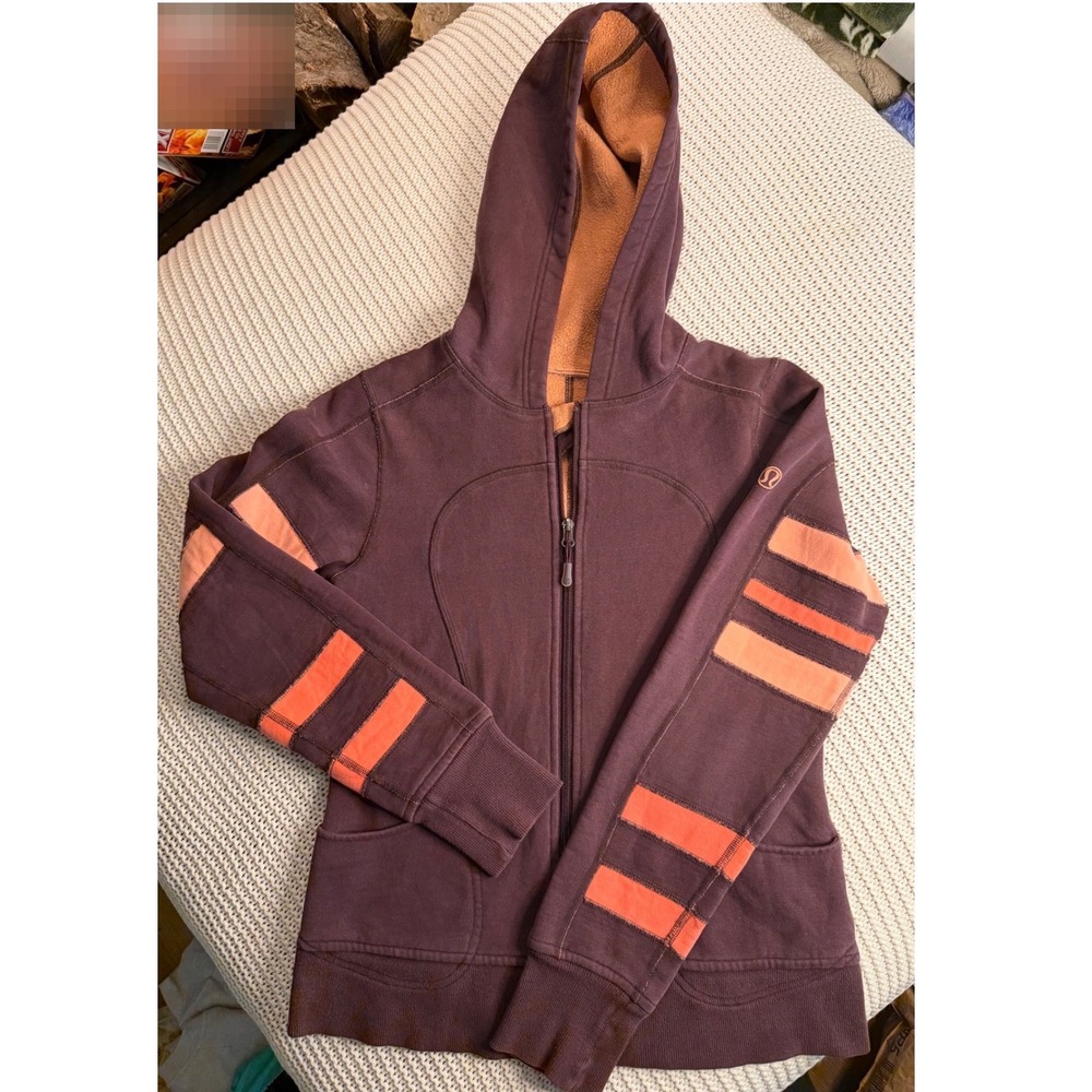 Lululemon Scuba Full Zip Hoodie Plum Purple Orange Stripe Sz 4 Athleisure